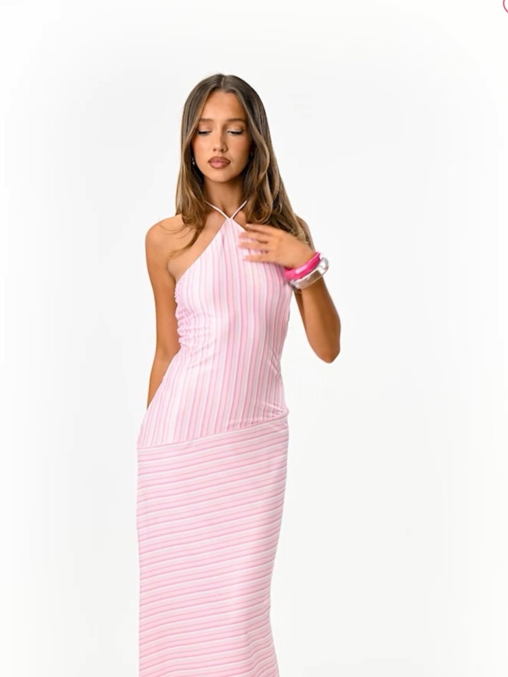 Beginning Boutique Hendrea Pink Stripe Jersey Midi Dress - Picture 3 of 5